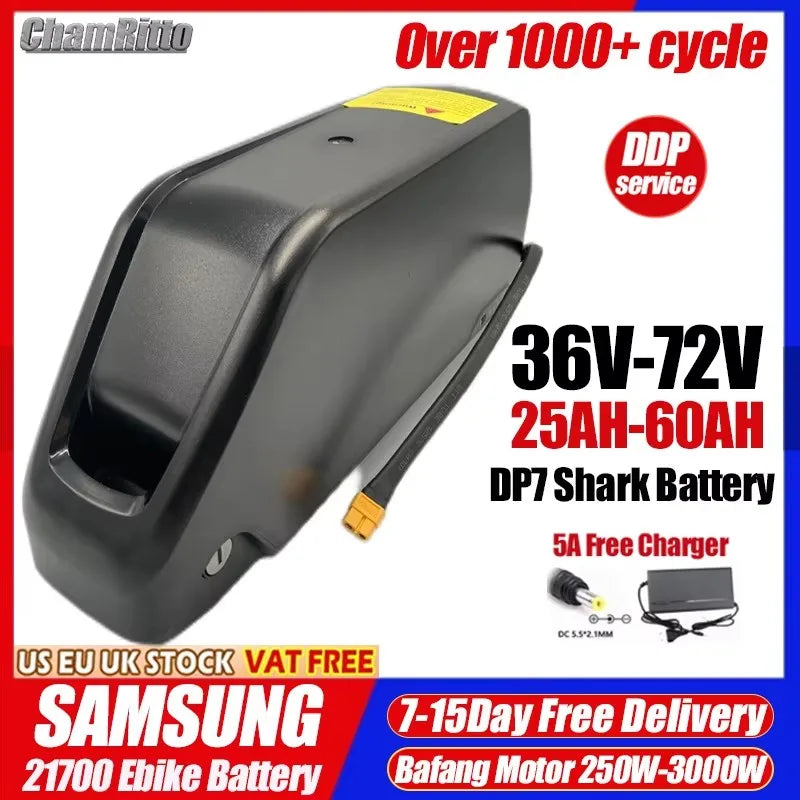 Electric bike 48v cham-rider 50ah Battery Hailong Polly 36v 52v 60v 72V 25ah 30ah 40ah 60AH eBike Fat-bike Bafang 72V 3000W kit