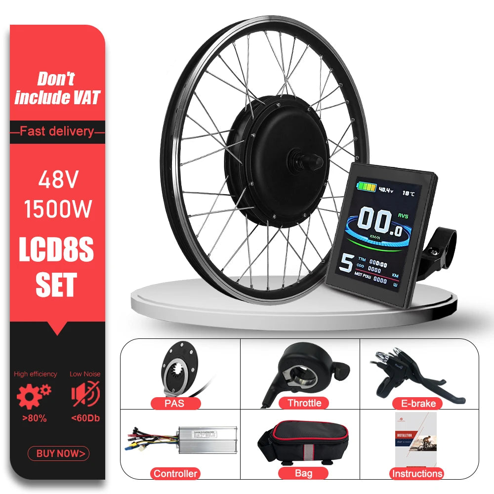 48V 1500W Brushless Rear Cassette Hub Motor E-Bike Conversion Kit – 20-29" 700C Wheel