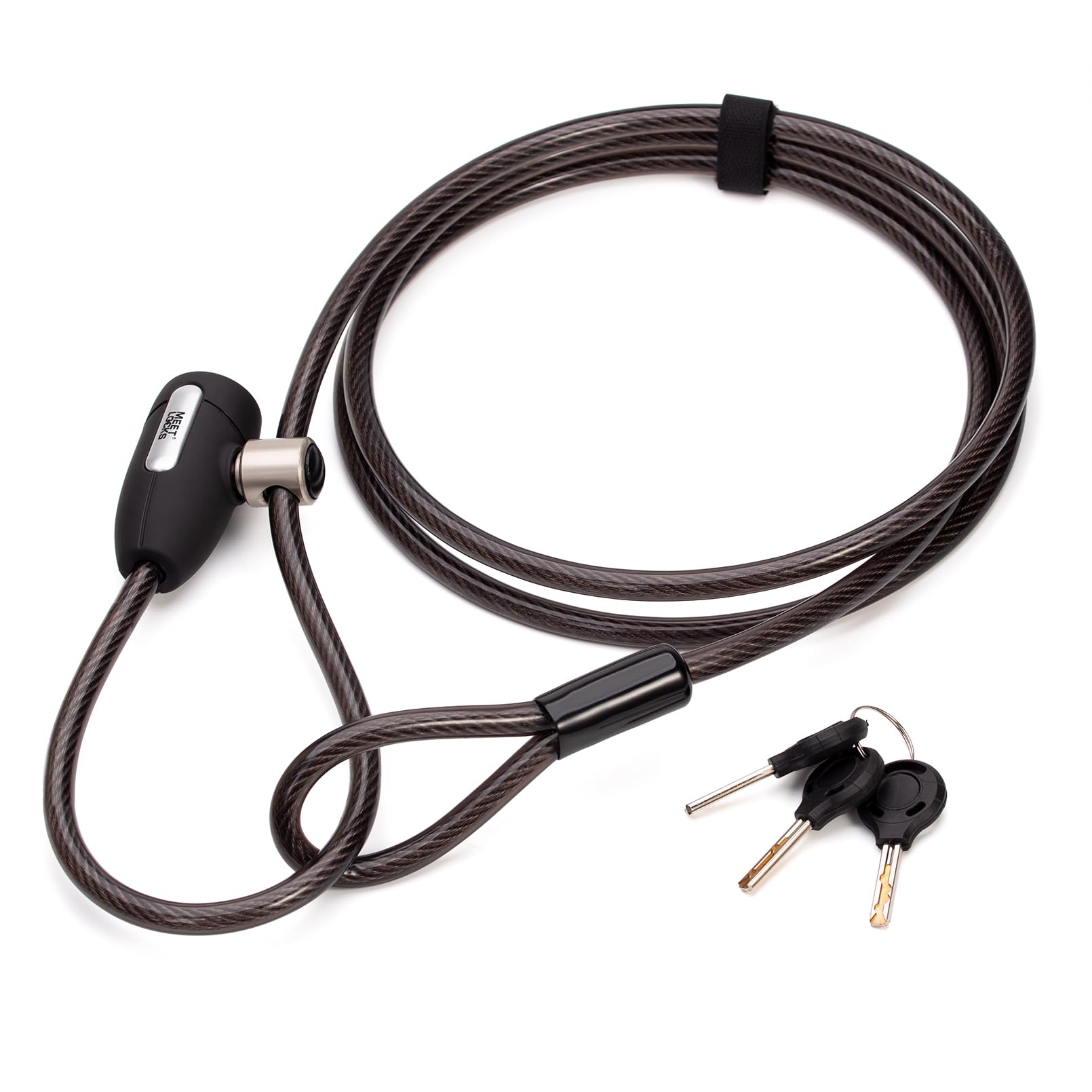 MEETLOCKS Bike Cable Lock8ft Adjustable Steel Cable LockCable Dia.10mm Portable Coiling Steel Loop Cable Lock with 3 Keys for Outdoor Equipment Bicycles Scooters Fence Gate (Black)