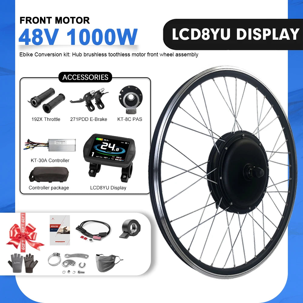 48V 1000W Electric Bicycle Conversion Kit 20-29inch dropout 100mm Front Brushless hub motor Wheel with kt display for E-Bike Kit