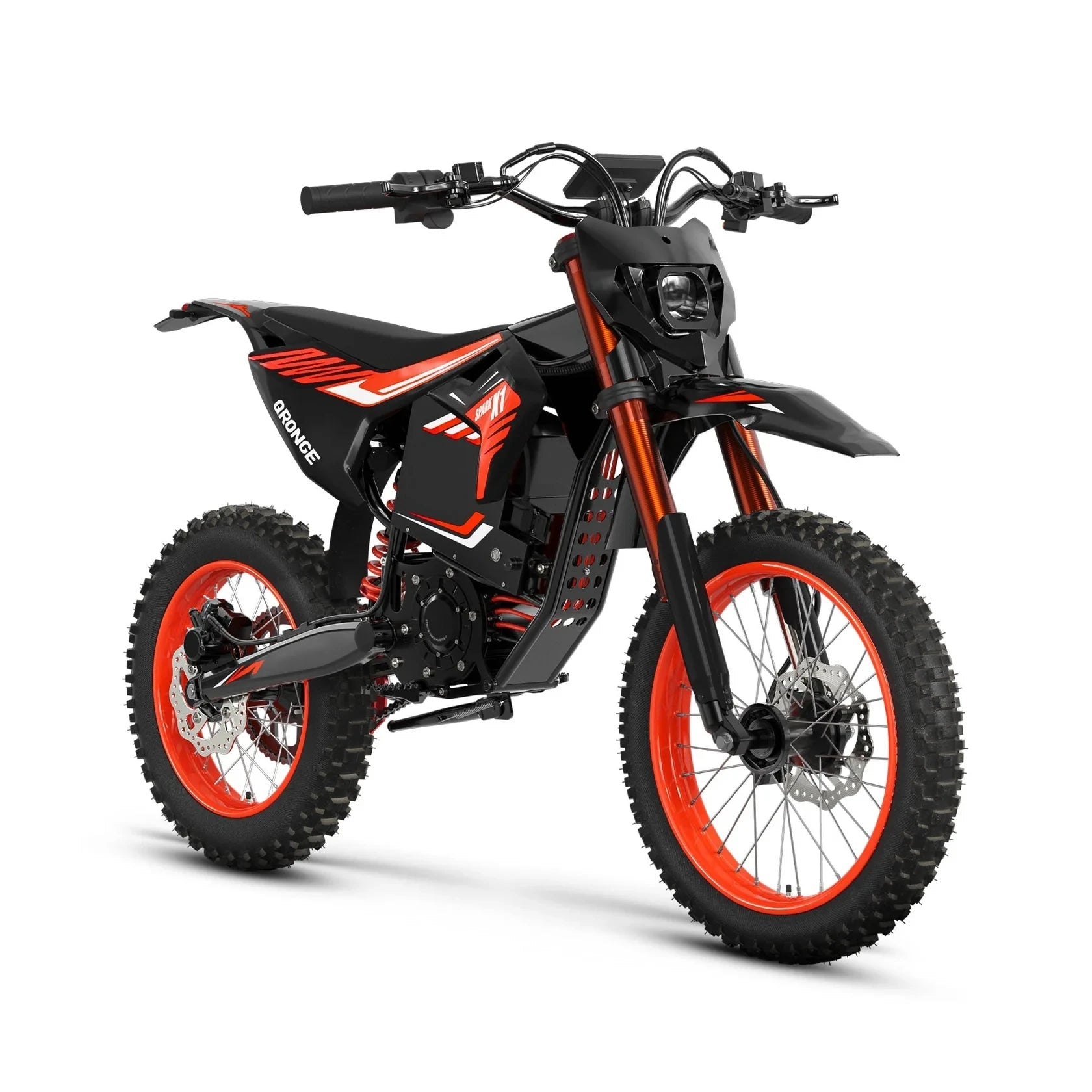 QRONGE X1 Spark L Orange Electric Dirt Bike 4500W Peak Electric Motorcycle 60V 28.8Ah E-Dirt Bike 50MPH 60 Mile Range E-Bike 17"/14"Fat Tire Electric Motorcycle For Mountain Off-Road Adults Teens 1-Year Warranty