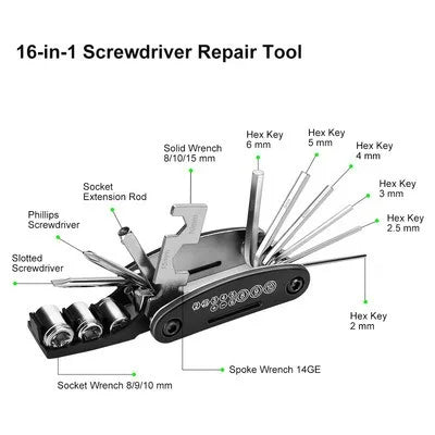 Bicycle Repair Tool Kit, 15-in-1/16-in-1 Multi-Function Puncture Repair Set for Bike Maintenance