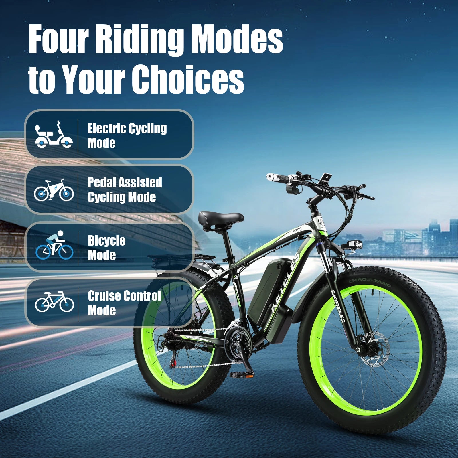 26" Inch Fat Tire E-Bike 48v/15AH Lithium Battery KETELES K800 Mountain Electric Bike Disc Brake Electric Bicycle For Adults