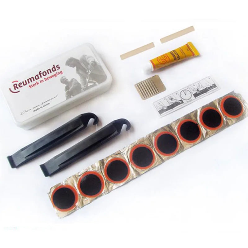 Bike Tire Tyre Tube Repair Kit Cycling Flat Tire Repair Rubber Patch Glue Lever Cycling No Glue Bicycle Inner Tube Puncture Tool