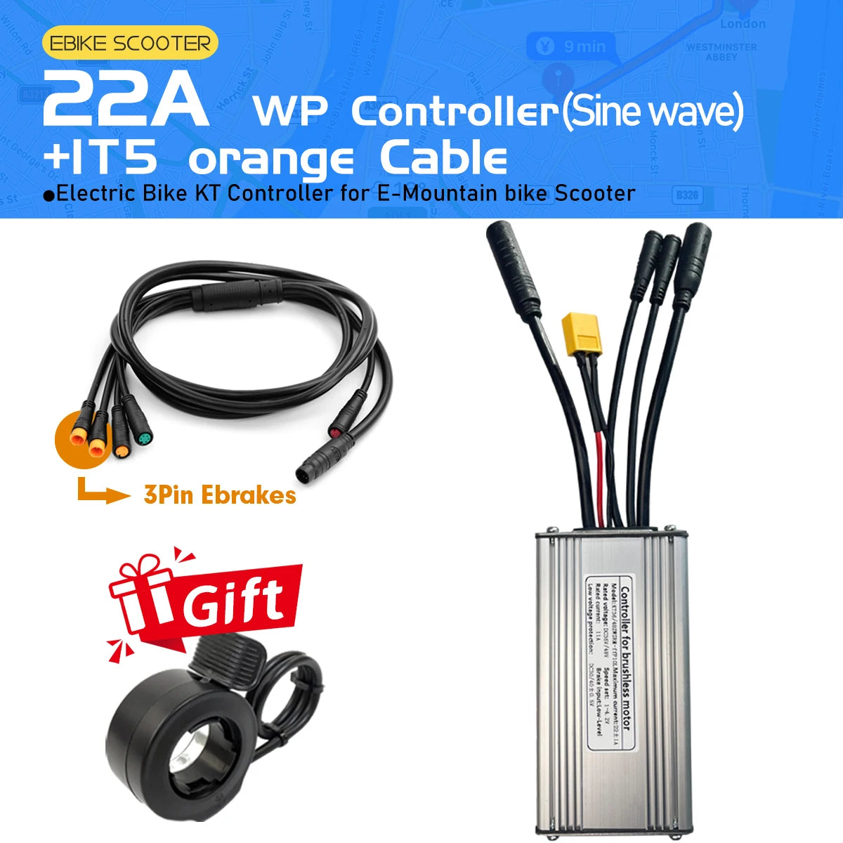 Electric Bike KT Controller 36V 48V14A26A30A35A Waterproof Brushless Motor 250W- 1500W 1T5 3pin E-brake for E-bike Scooter Parts