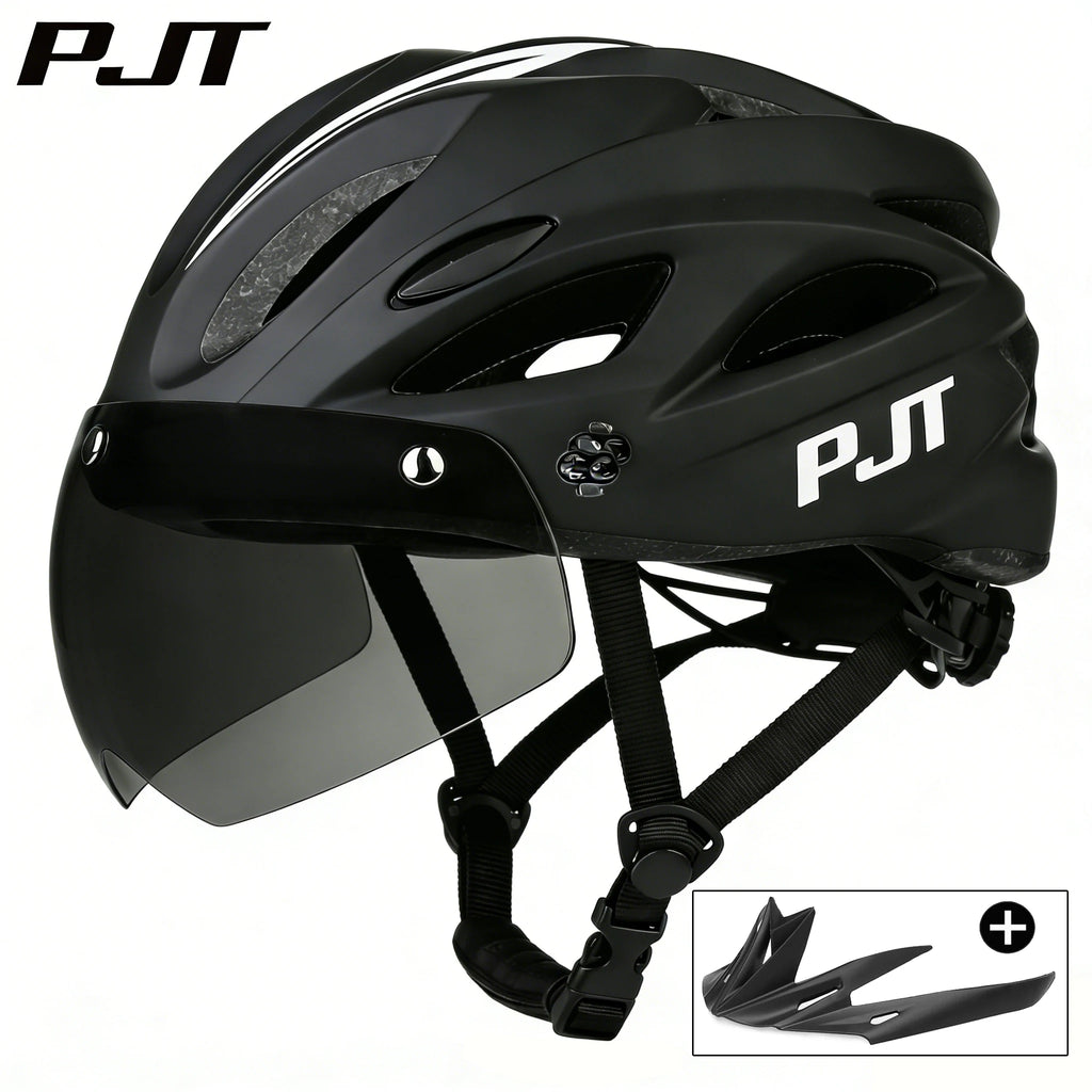 PJT Bicycle Helmet 4 In 1 With Magnetic Attraction Goggle Len /Sun Visor Safety Helmet Adult Bike Helmet Road MTB Cycling Helmet