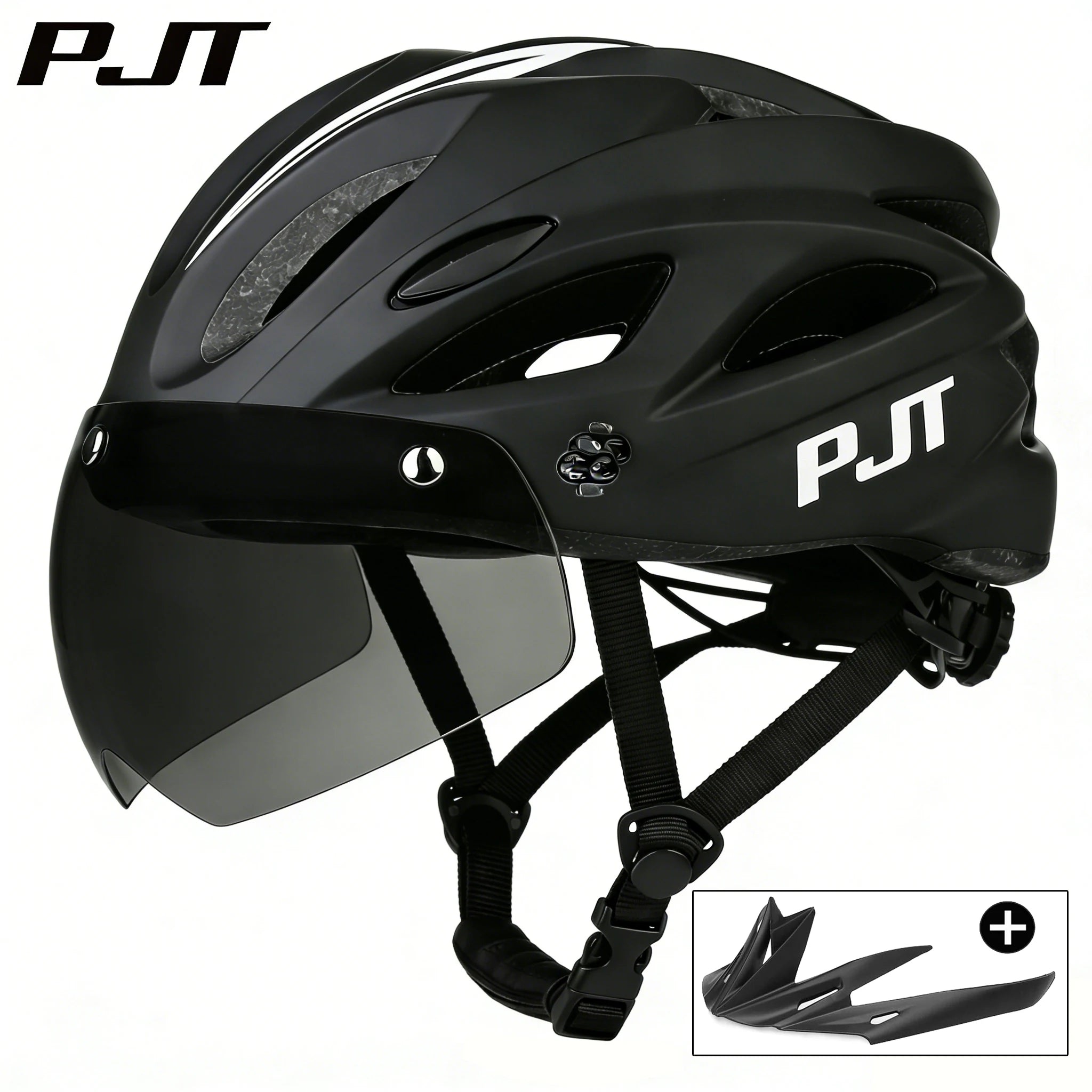 PJT Bicycle Helmet 4 In 1 With Magnetic Attraction Goggle Len /Sun Visor Safety Helmet Adult Bike Helmet Road MTB Cycling Helmet