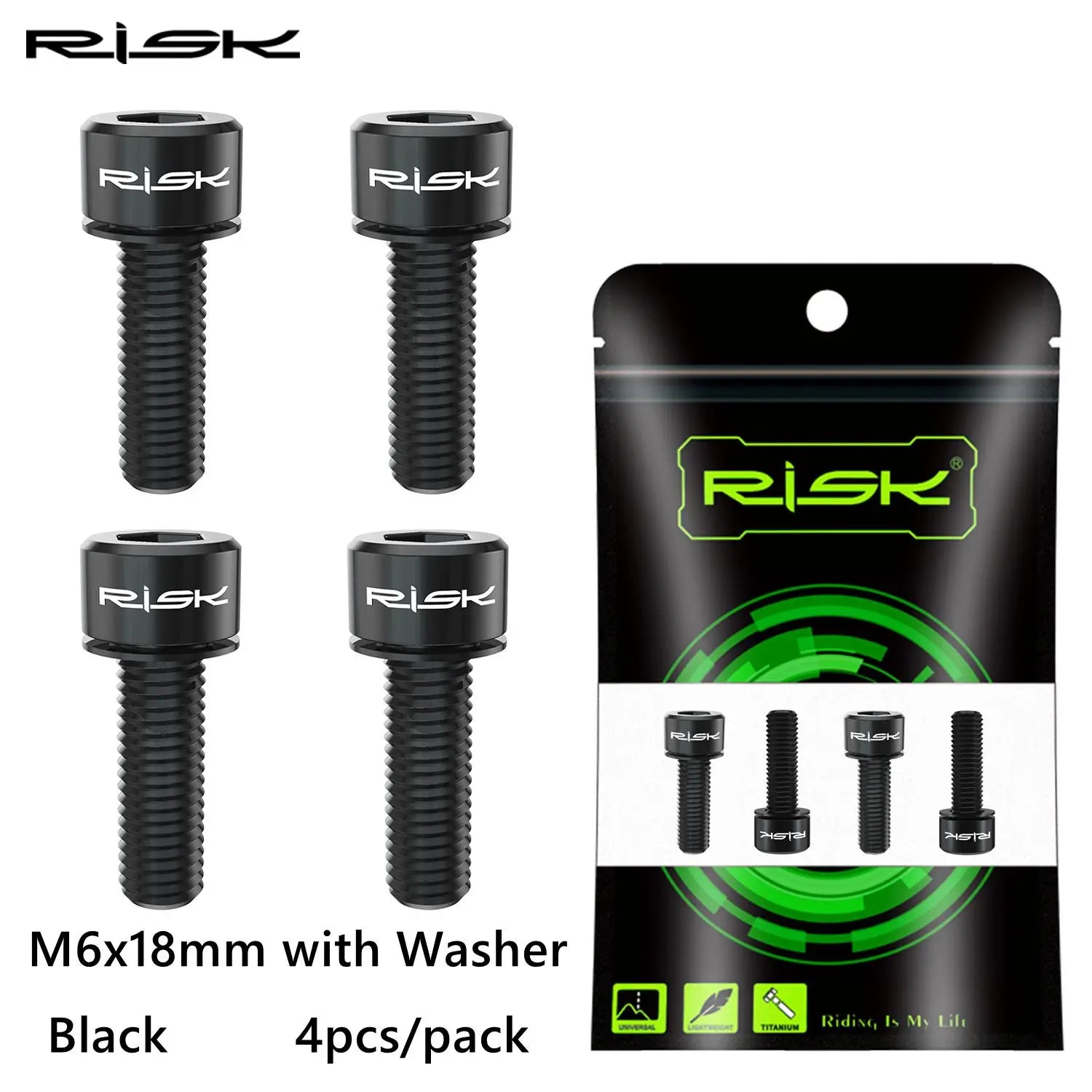 RISK 4PCS M6x18/20mm Bicycle Disc Brake Fixed Bolts with Washer Titanium Mountain Bike Brake Caliper Clamp Cycling Accessories