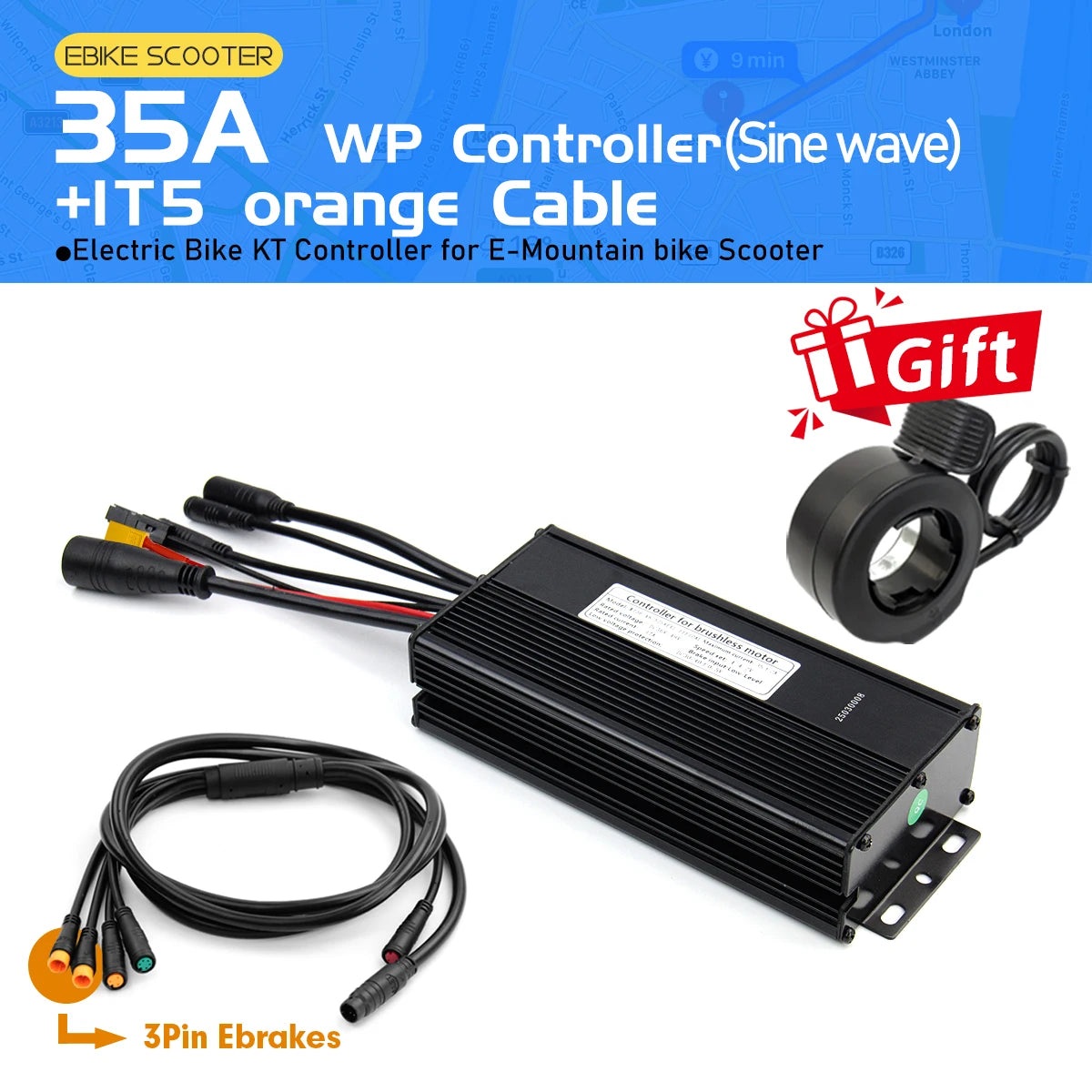 Electric Bike KT Controller 36V 48V14A26A30A35A Waterproof Brushless Motor 250W- 1500W 1T5 3pin E-brake for E-bike Scooter Parts