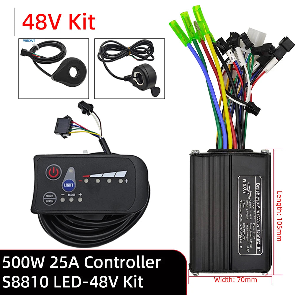24V 36V 48V 500W FOC Sine Wave E-Bike Controller with S810 LED Panel for High Speed Electric Scooter & Bicycle