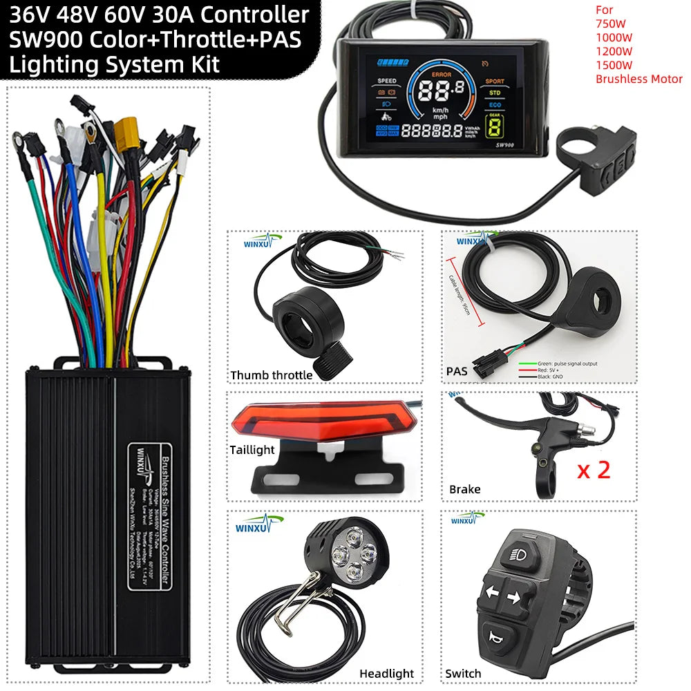 36V 48V 60V 1000W-1500W Sine Wave E-Bike Controller with SW900 Color LCD Kit for Electric Bicycle & Scooter