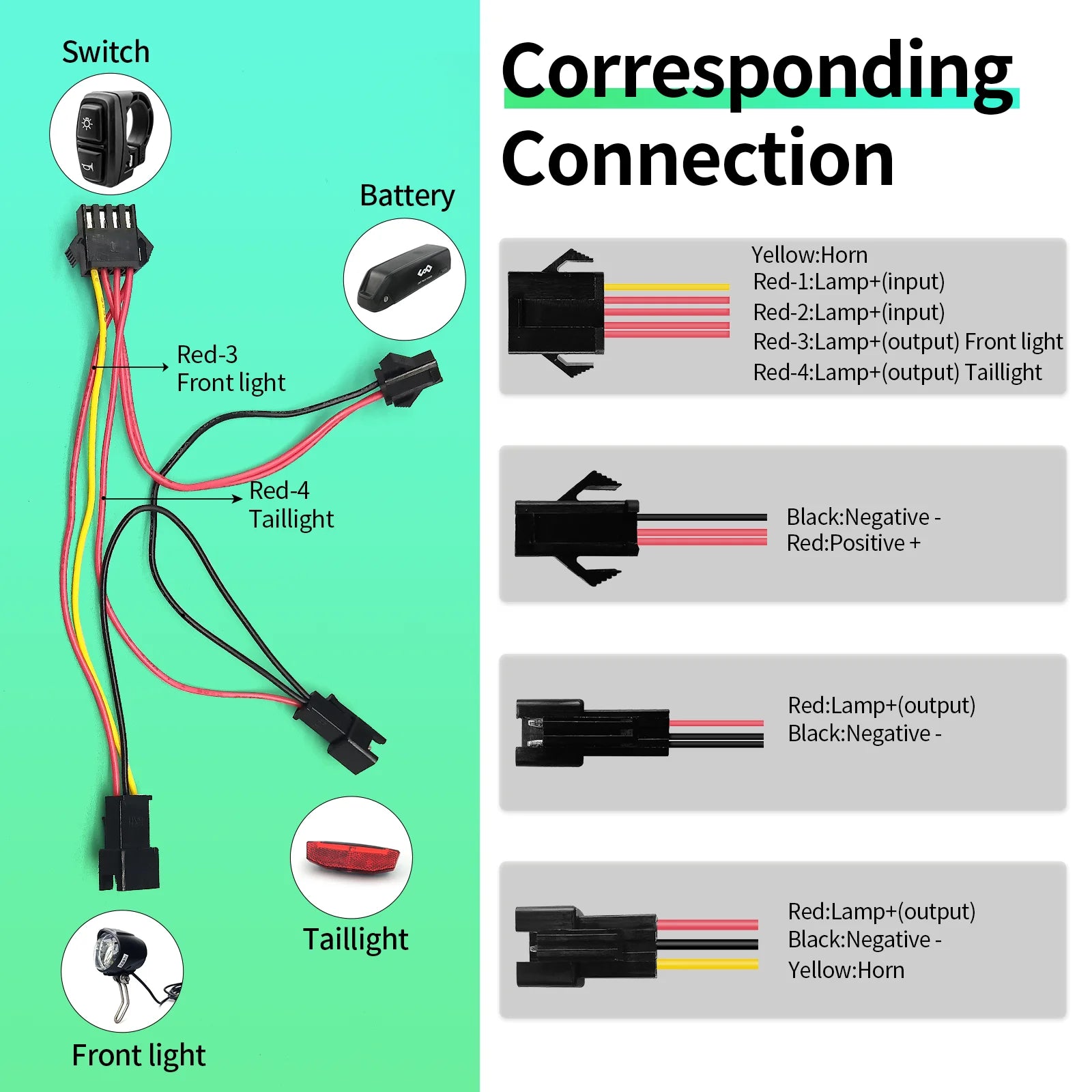DK226 Switch 24V-60V Headlight and Taillight Horn Cable Accessories Rubber Ebike Accessories Electric Bicycle