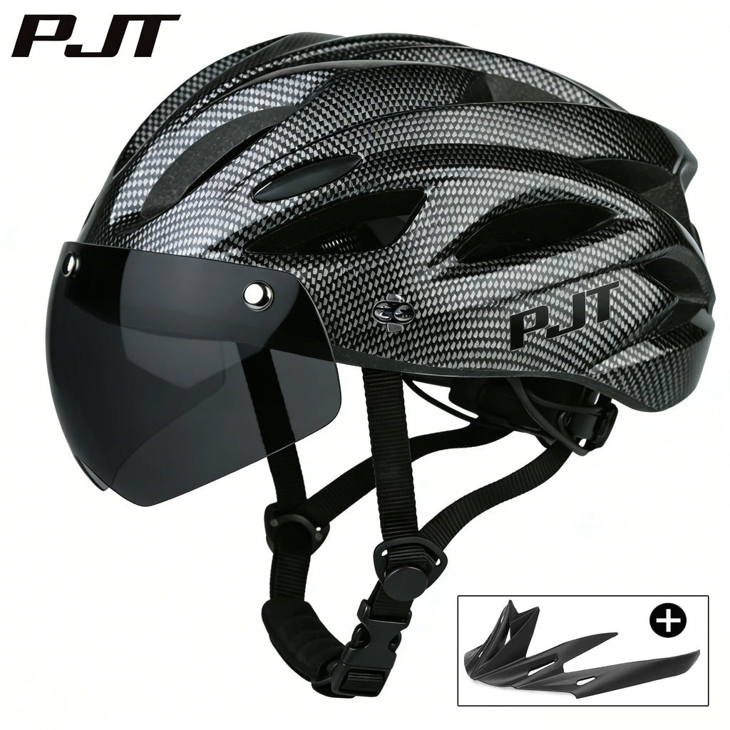 PJT Bicycle Helmet 4 In 1 With Magnetic Attraction Goggle Len /Sun Visor Safety Helmet Adult Bike Helmet Road MTB Cycling Helmet