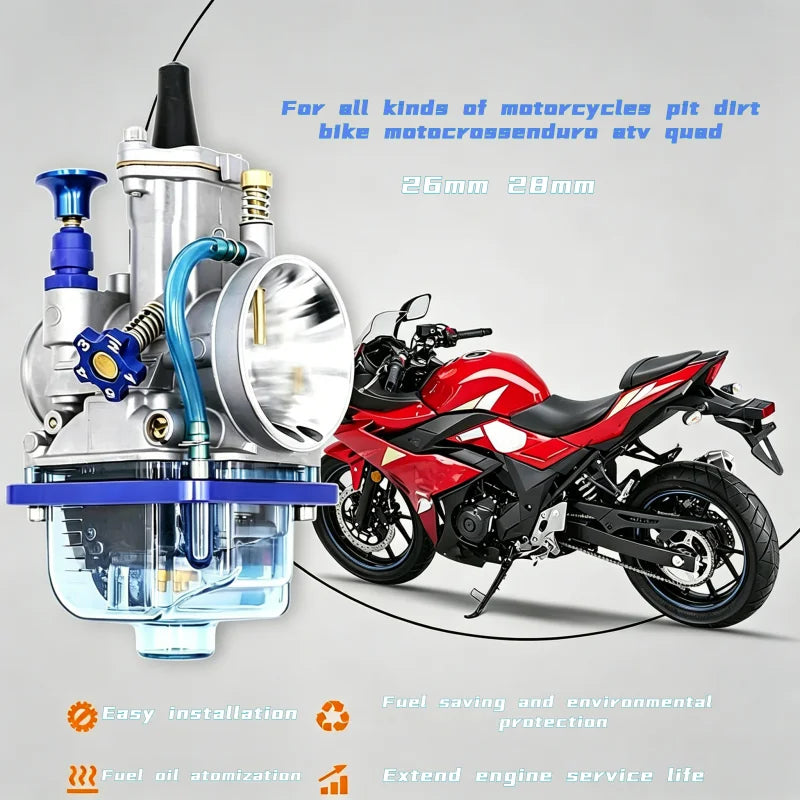 PWK 26-28mm Universal Racing Carburetor for 2T 4T 100cc-125cc Scooter, Motorcycle & ATV