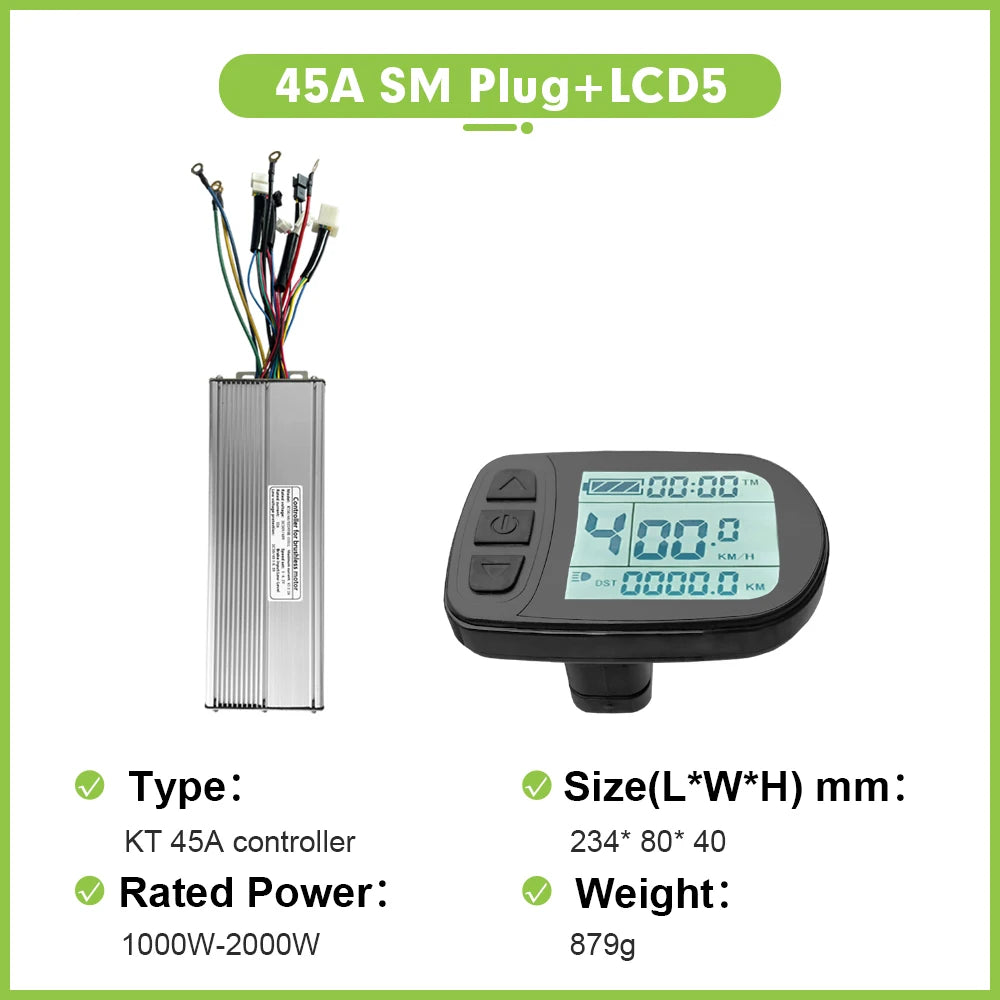 Electric Bike Sine Wave 36V/48V/52V 45A KT Controller with LCD Ddisplay For Ebike Conversion Kit Compatible1000W-2000W Motor