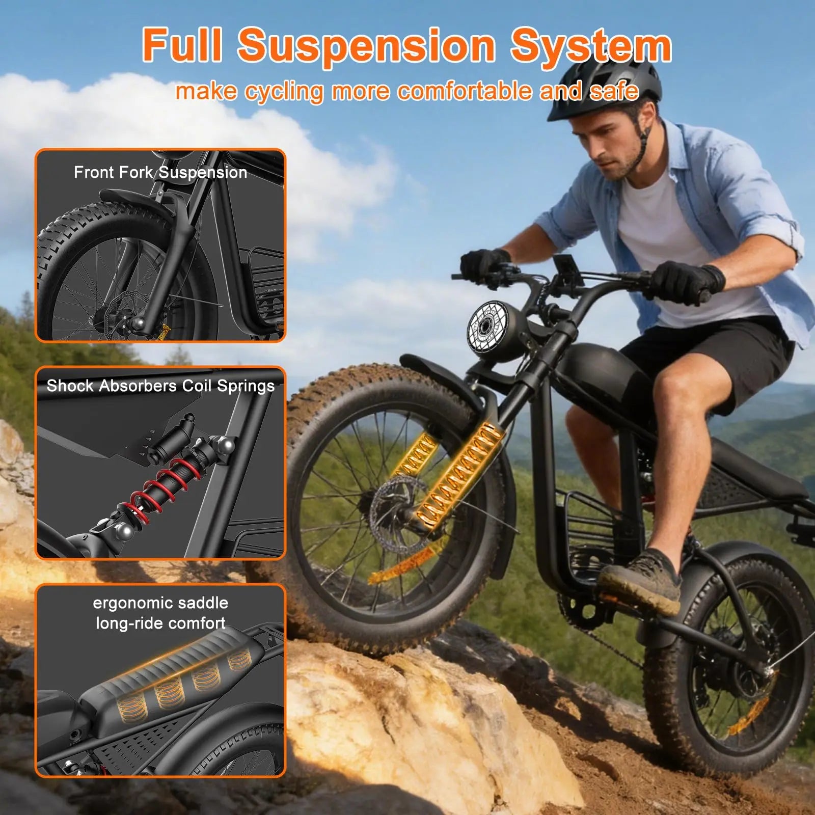 FLIWIN 1000W Peak Electric Bike for Adults - 30MPH Commuter & Off-Road E-Bike, 20" Fat Tire with Removable 48V 15Ah Battery, 7-Speed,UL 2849