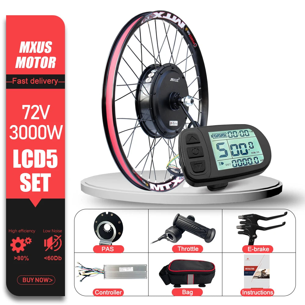 MXUS Electric Bike Conversion Kit 48V 1000W 2000W 72V 3000W MTX Rim Rear Brushless Hub Motor Wheel Drive Engine 26-29 Inch 700C