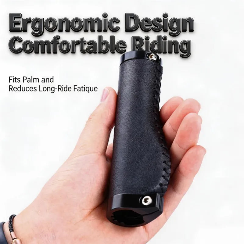 PU Leather Bike Handlebar Grips Vintage Hand Stitched Bicycle Grips Shock Absorbing Handlebar Grip for Bike Cycling Accessories