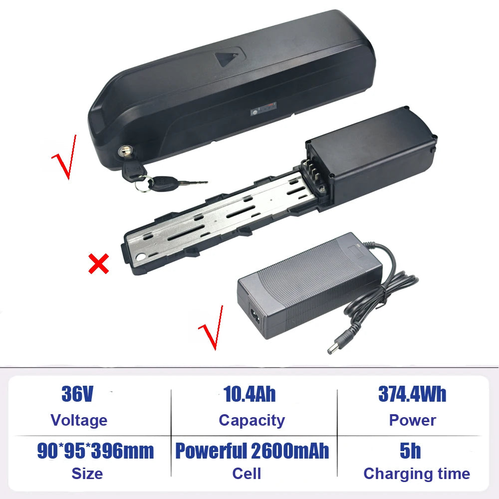JT-EBB10-01 Lithium ion Battery 36V 10.4Ah 7.8Ah E-Bike Battery for Samebike SY26 Varun Altus 24'' TotGuard 26'' Electric Bike