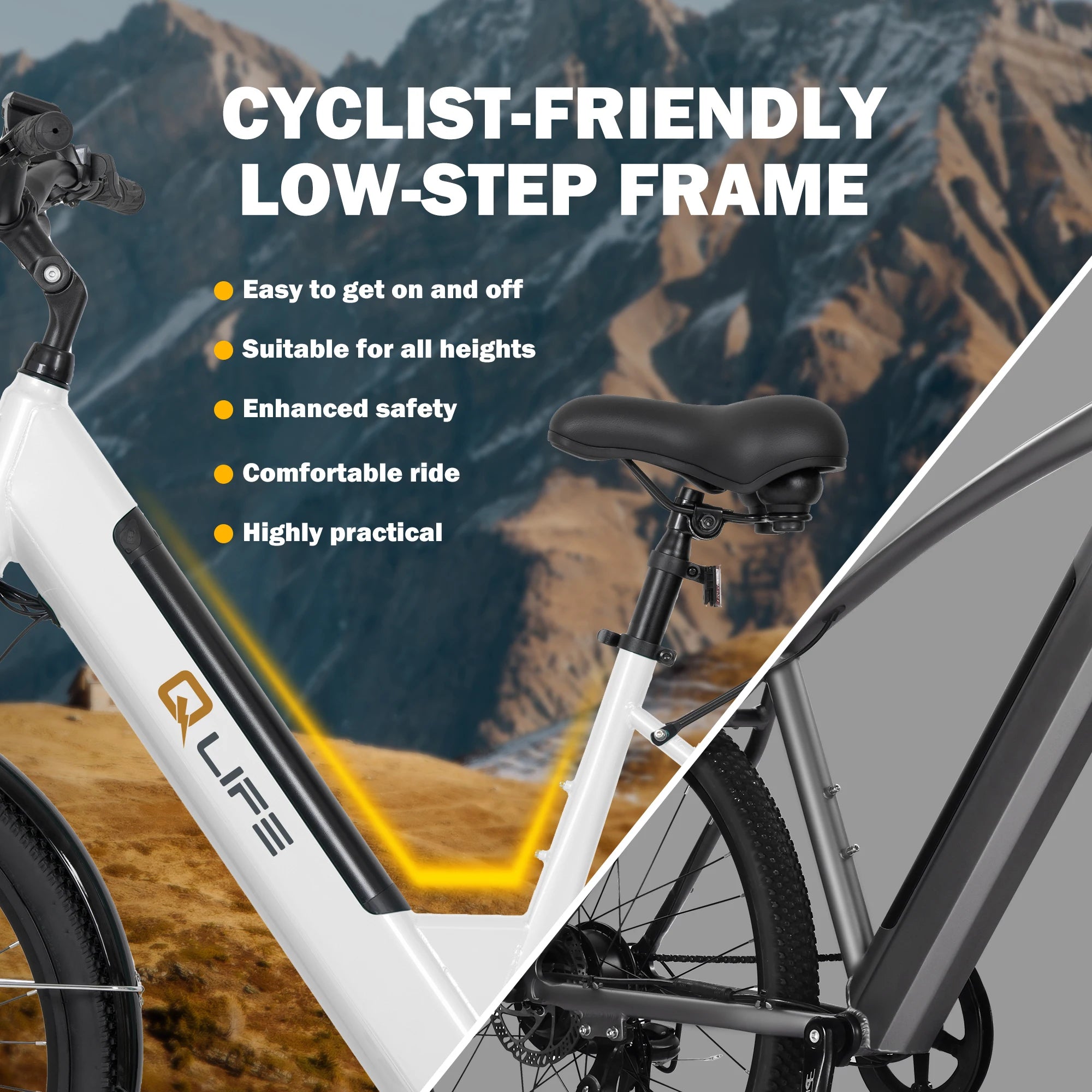 Qlife Cityone 2.0  26" Electric Bike for Adults, 1200W Peak Motor 48V 10.4Ah Battery, 28MPH 55 Miles, 7-Speed Electric Bicycle with Front Suspension