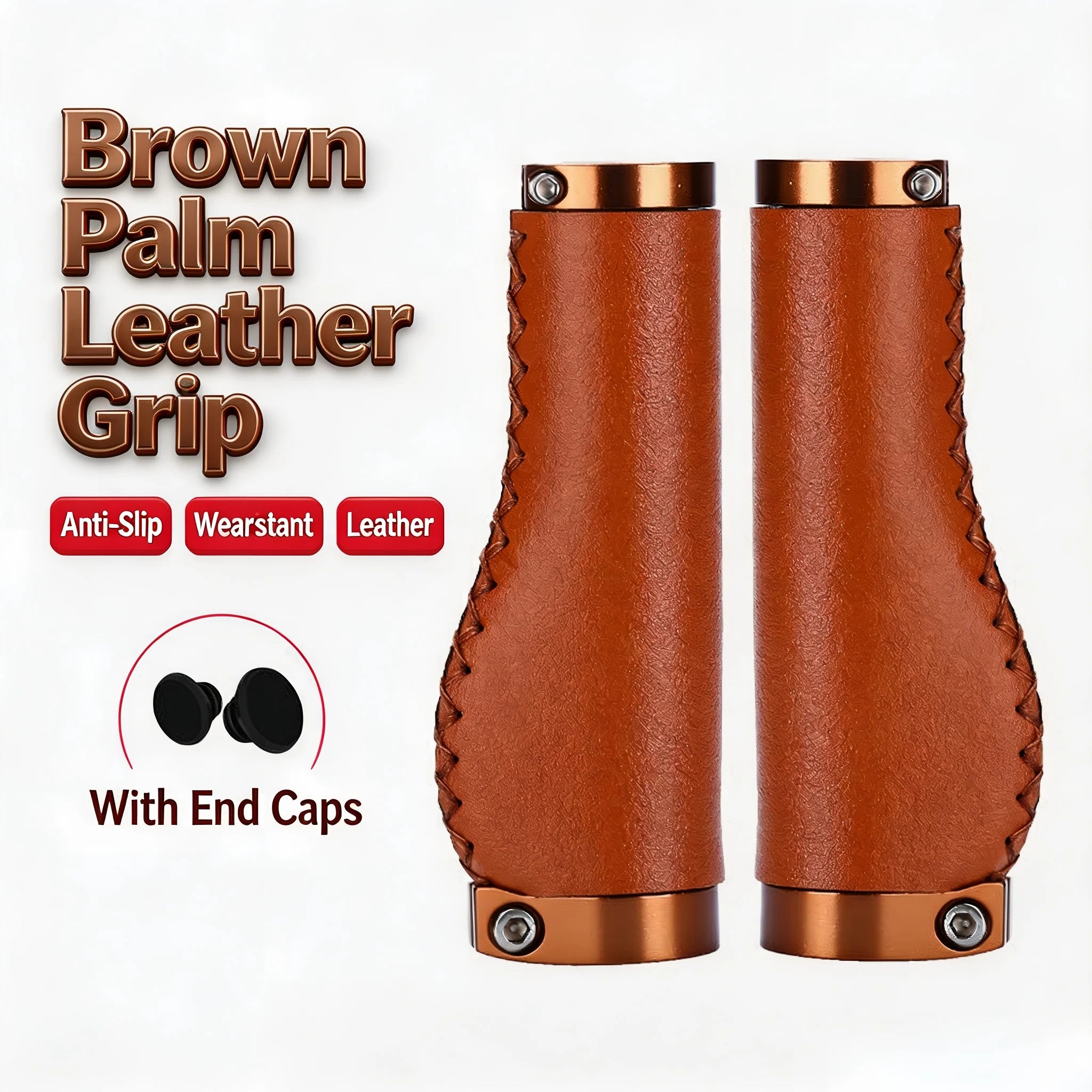 PU Leather Bike Handlebar Grips Vintage Hand Stitched Bicycle Grips Shock Absorbing Handlebar Grip for Bike Cycling Accessories