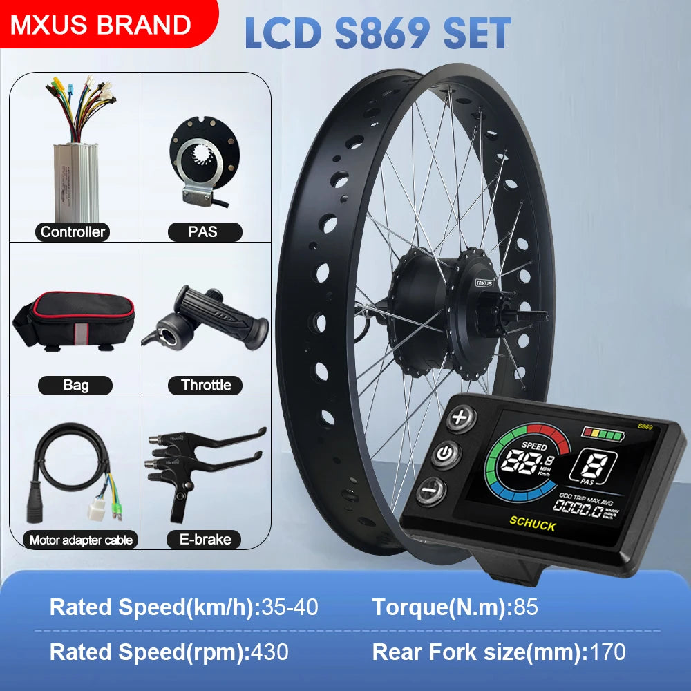 48V 750W Fat Tire E-Bike Conversion Kit – 4.0" Rear Brushless Gear Hub Motor Wheel 20/24/26 Inch Snow Ebike