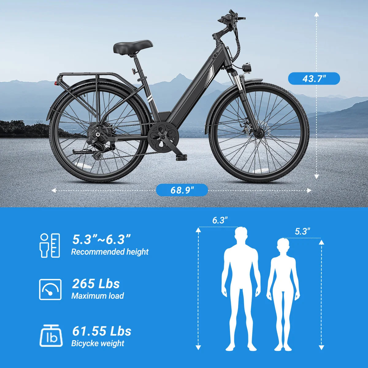 【1 Year Warranty】DYU C7 Electric Bicycle Peak 1000W Motor 480WH Lithium Battery Electric Bike 26 Inch city E bike，UL2849