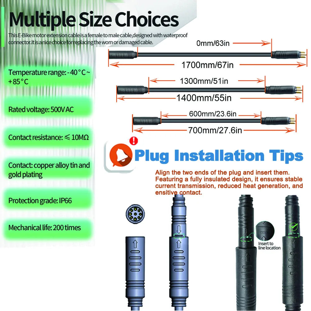 Julet Electric Bicycle Wheel Hub Motor Cable Extension Line 9-Pin Conversion Line Waterproof Connector Ebike Parts Cable