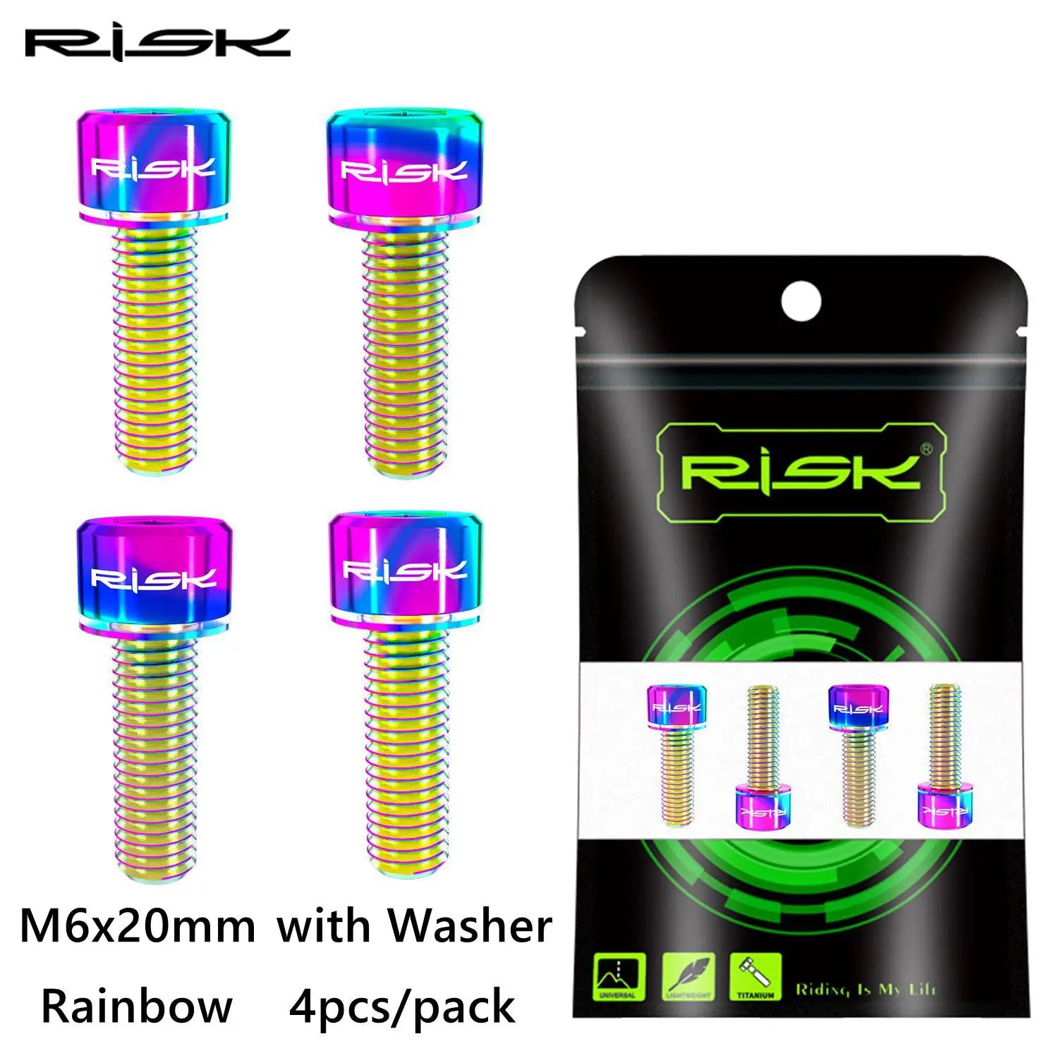 RISK 4PCS M6x18/20mm Bicycle Disc Brake Fixed Bolts with Washer Titanium Mountain Bike Brake Caliper Clamp Cycling Accessories