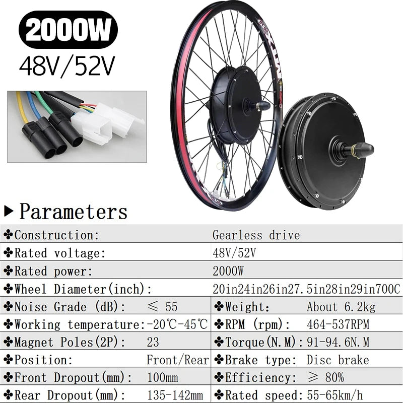 New Upgrade Ebike Conversion Kit MTX39 Electric Bike Motor Wheel 72V 5000W Rear Brushless Non-gear Hub Motor Wheel 3000W 2000W