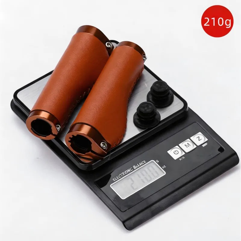 PU Leather Bike Handlebar Grips Vintage Hand Stitched Bicycle Grips Shock Absorbing Handlebar Grip for Bike Cycling Accessories