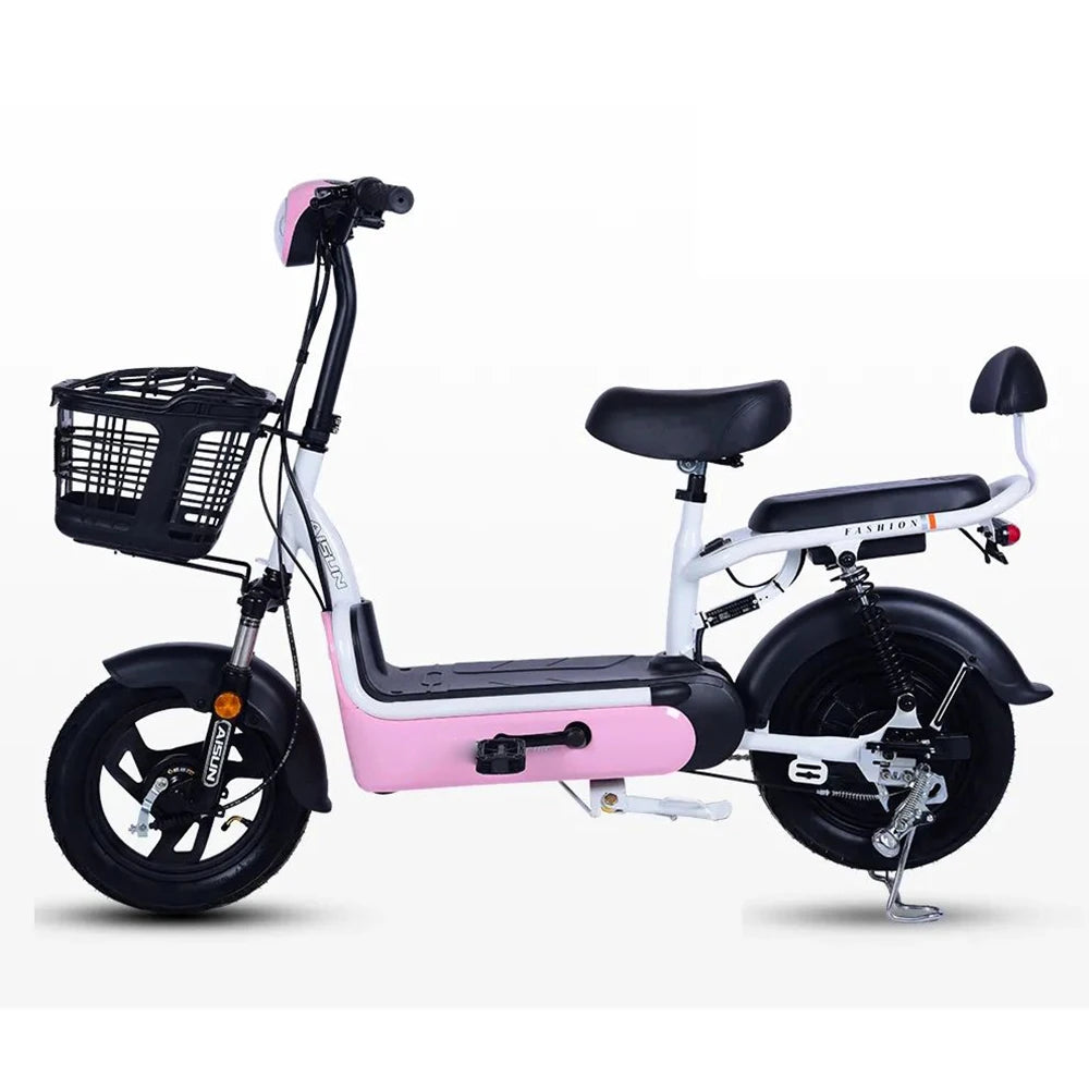 2024 Cheap Electric Bicycle 350W 48V Step Through 14 Inch Electric Cycle Electric Bike Scooter With Pedal