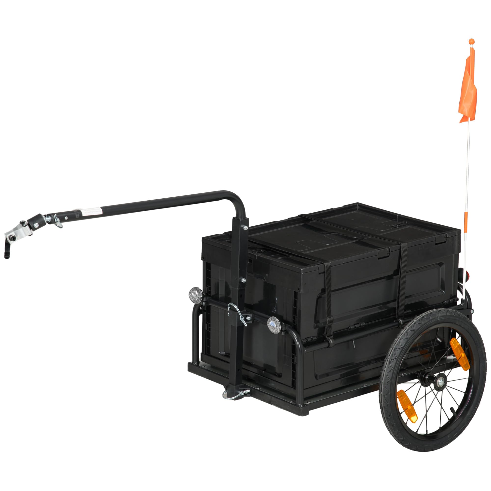 Aosom Bike Cargo Trailer Bicycle Trailer Wagon Cart with Removable Storage Box Quick Release 16" Wheels and Safe Reflectors Galvanized Bottom