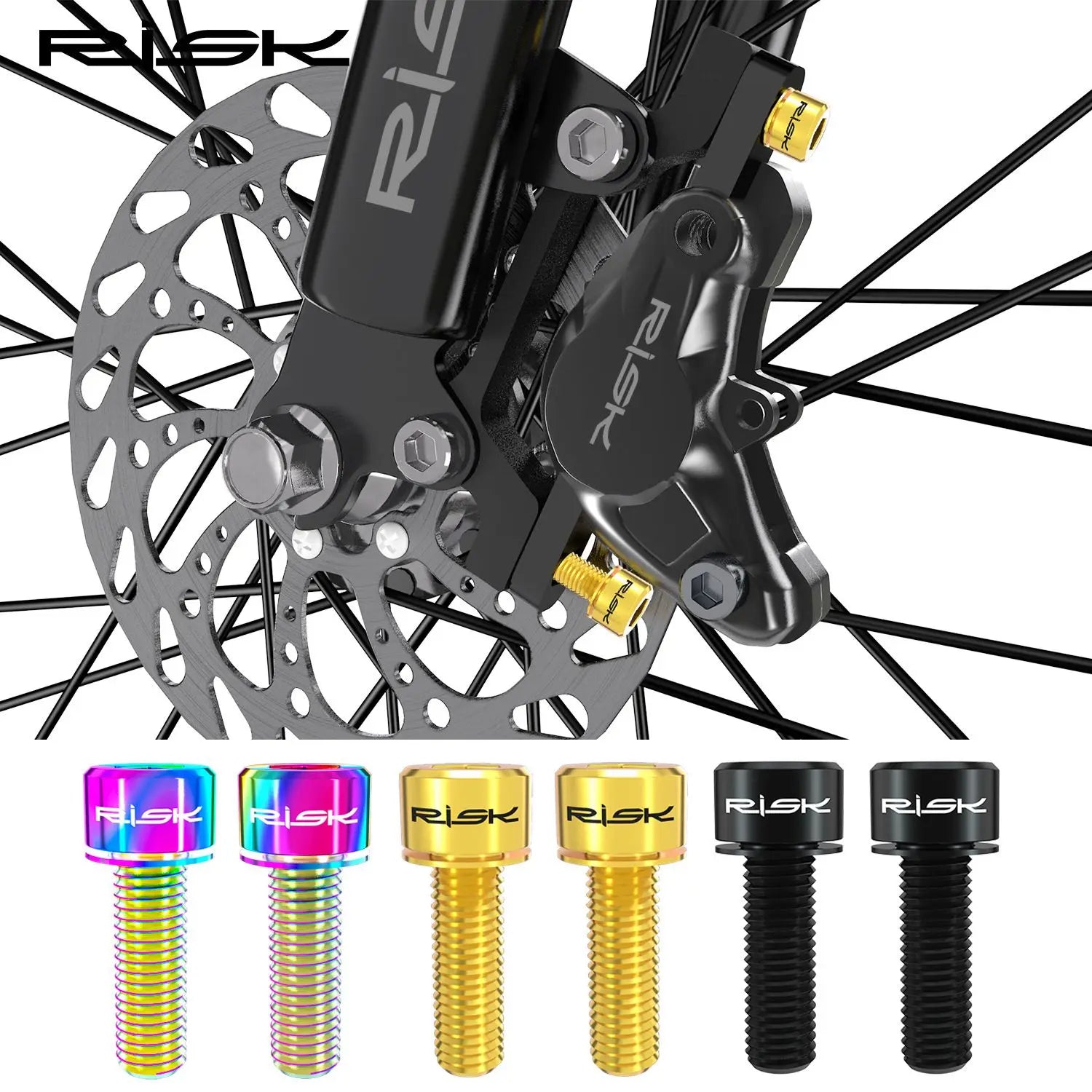 RISK 4PCS M6x18/20mm Bicycle Disc Brake Fixed Bolts with Washer Titanium Mountain Bike Brake Caliper Clamp Cycling Accessories