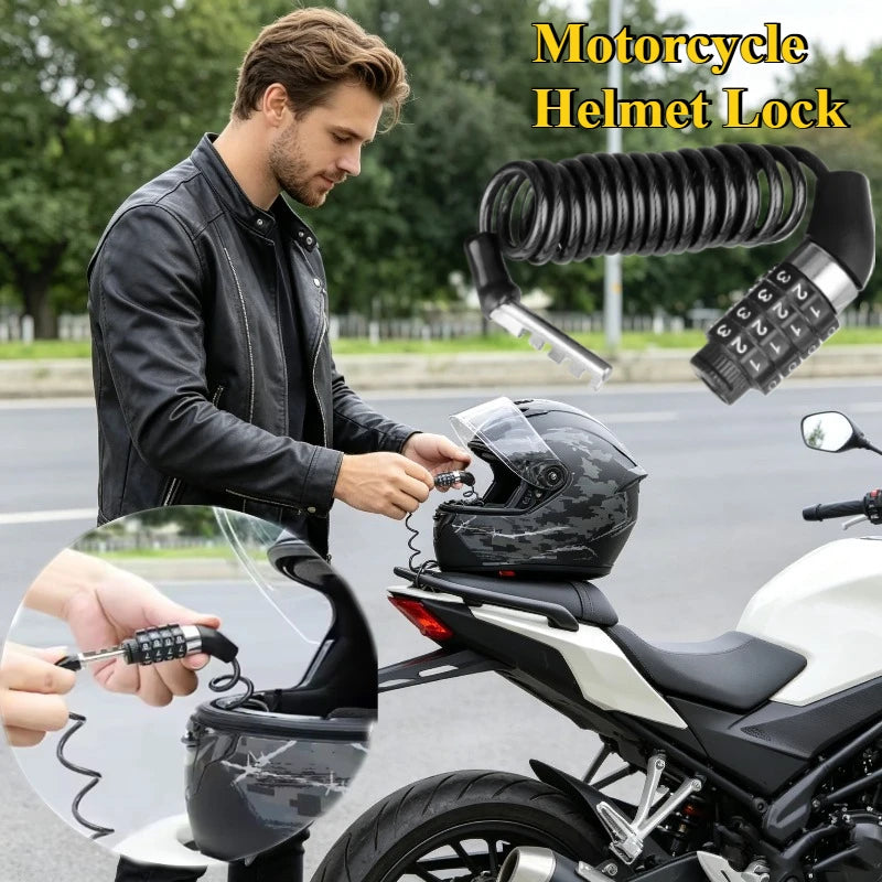 Durable Helmet Lock Mini 4 - Digit Password Lock Steel Cable Secure Bike Helmet Portable Anti - Theft Motorcycle Accessories