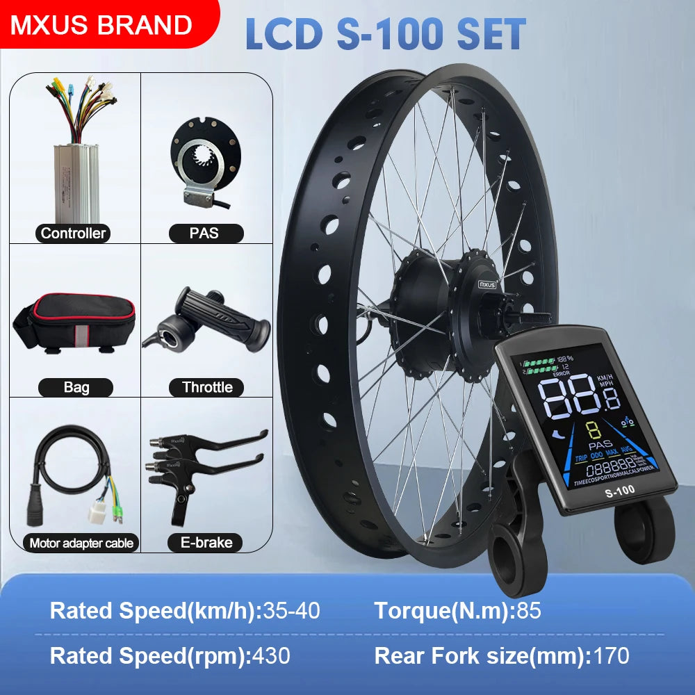48V 750W Fat Tire E-Bike Conversion Kit – 4.0" Rear Brushless Gear Hub Motor Wheel 20/24/26 Inch Snow Ebike