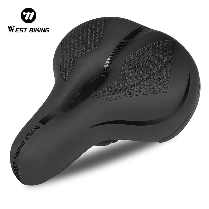 WEST BIKING Thicken Bike Saddle Comfortable Cycling Reflective Strap Warning Bike Seat Soft Shock Absorption MTB Bicycle Saddle