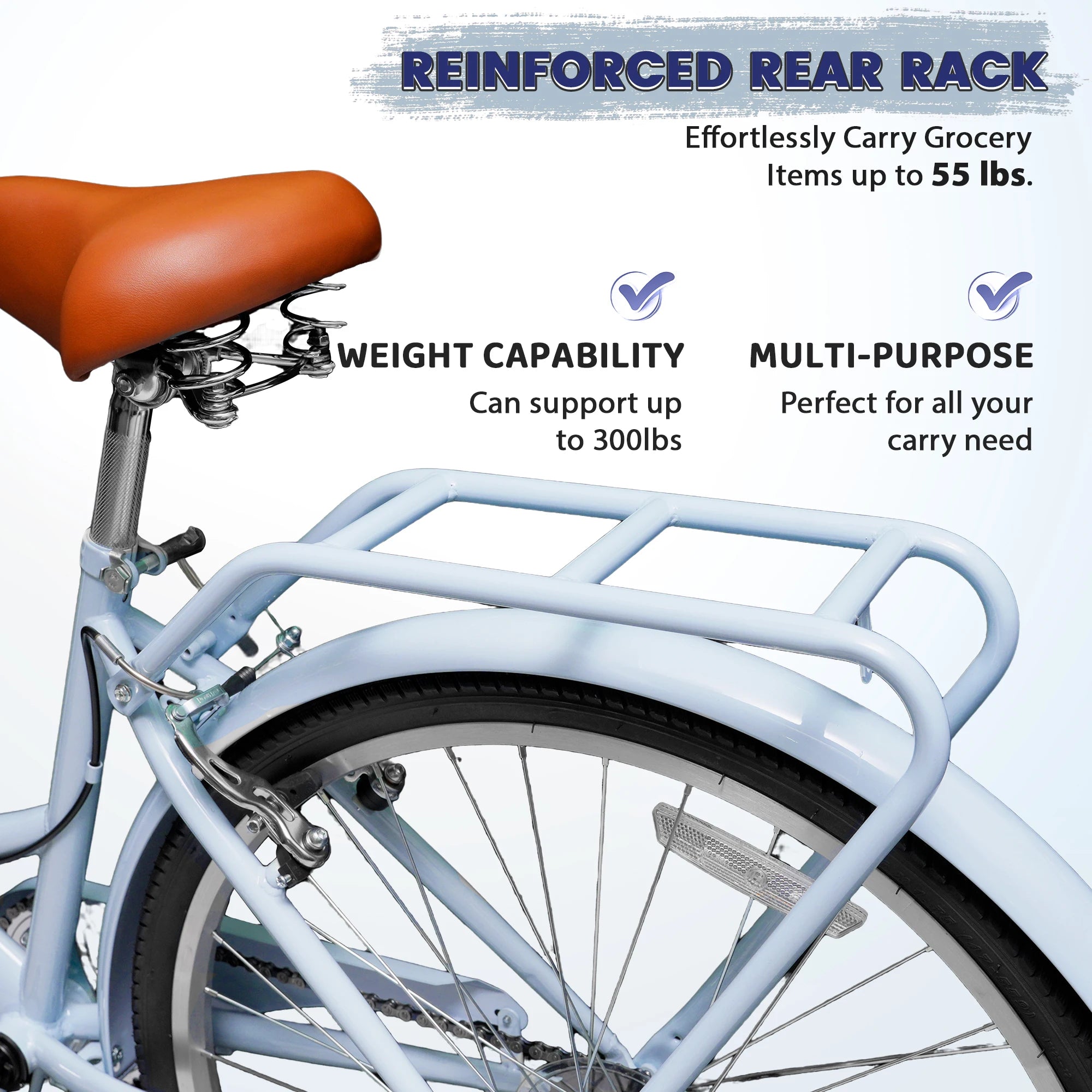 26 Inch Folding Beach Cruiser Bike for Women, 7 Speed Comfortable City Bike with Rear Rack, Cup Holder and Basket, Steel Frame Commuter Foldable Bicycle with Dual V-Brakes for Adults