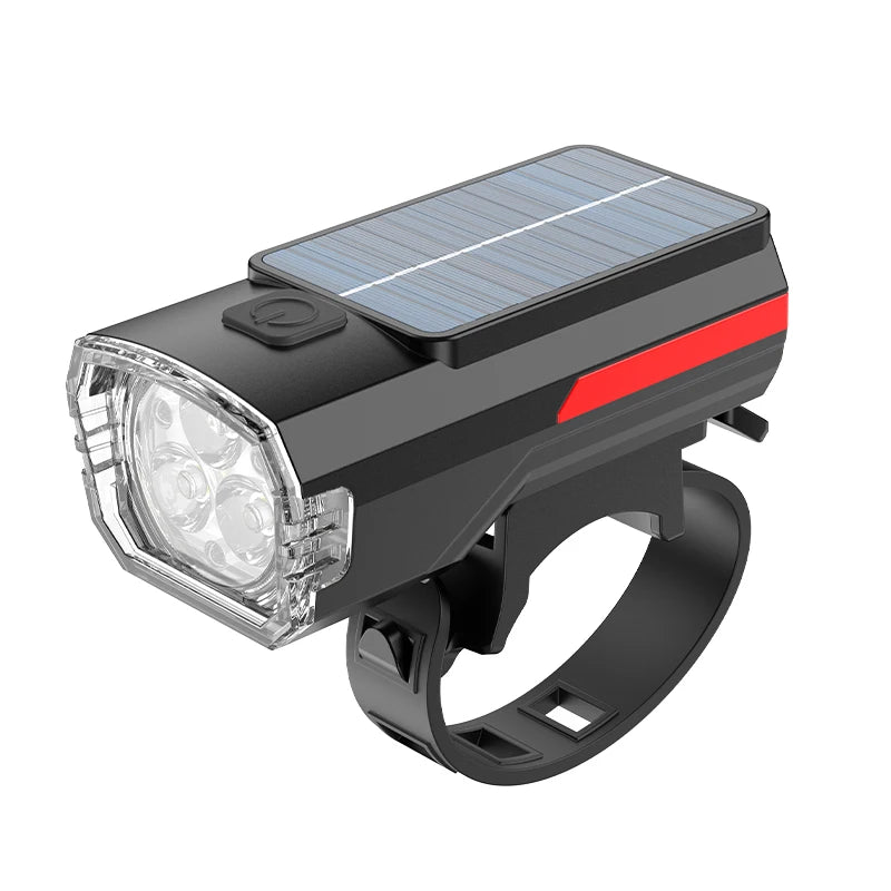 Bicycle Solar Charging Front Light Wide-Angle MTB Road Bike 3 LED Headlight Flashlight Easy to Install Cycling Accessoreis