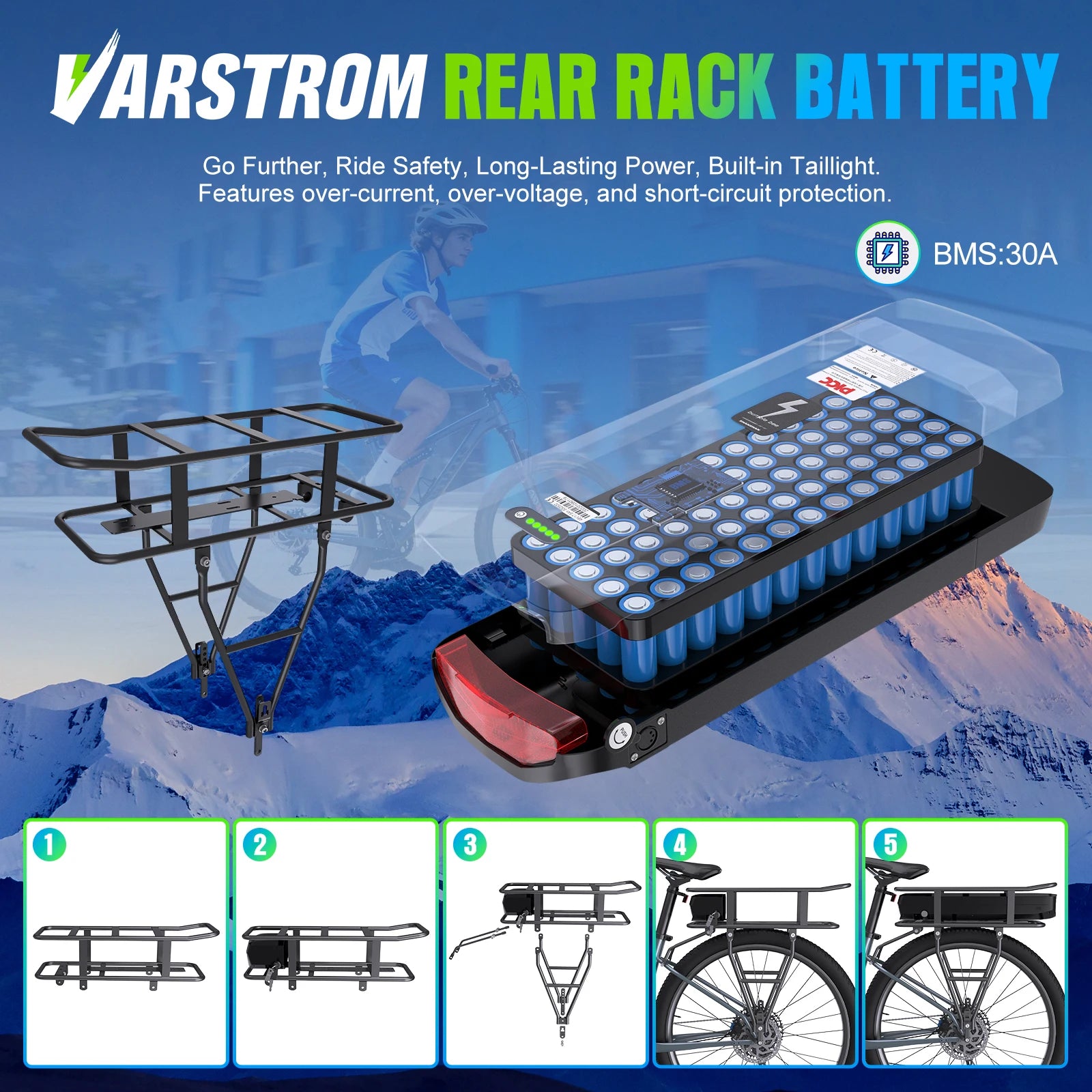 Electric Bike Rack Battery 52V 48V 36V 20.8Ah 18.2Ah Ebike Rear Rack City Shelf Bicycle Lithium Battery Pack for Bafang tsdz2b