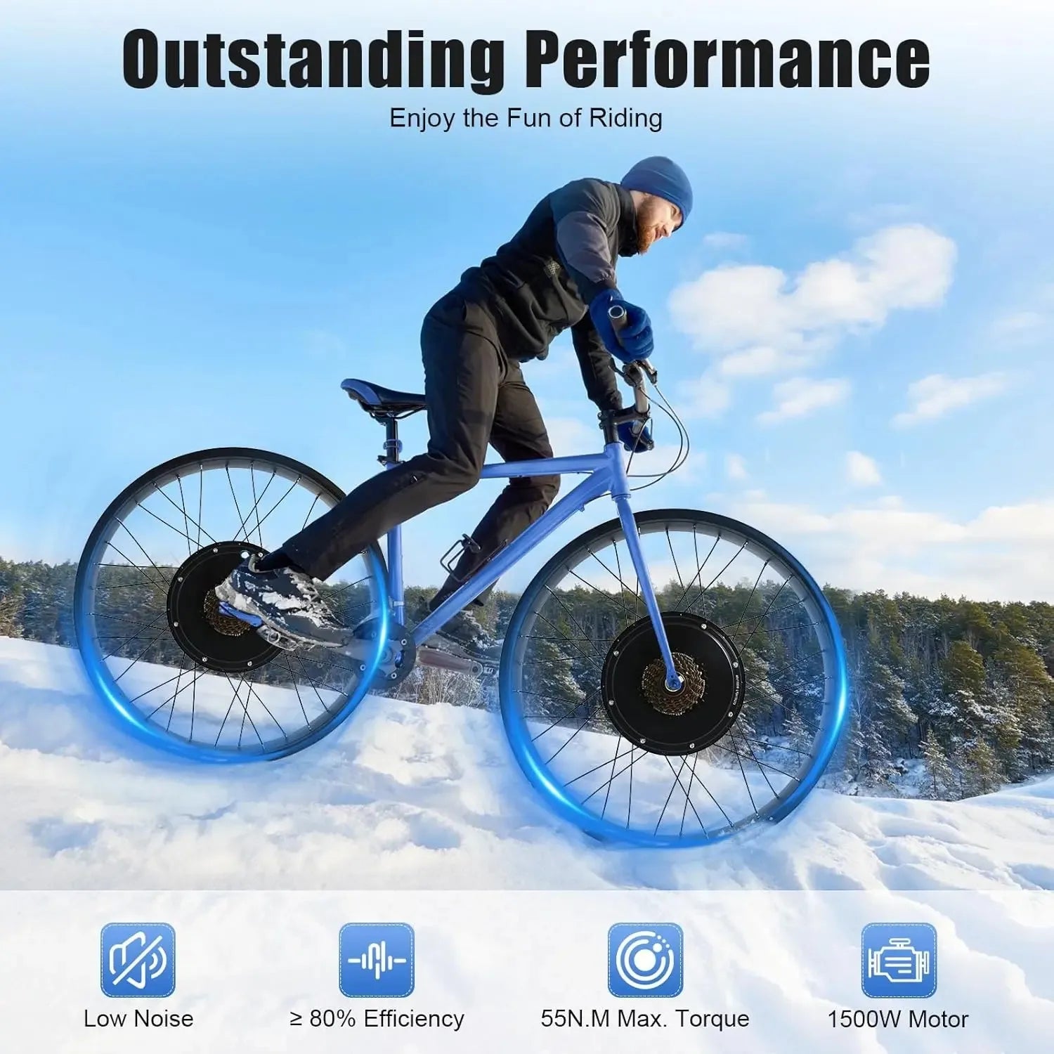 48V 1500W Electric Bike Conversion Kit 26" Snow Tire Rear Wheel Rotating Hub Motor LCD Display Controller Bag for E-Bike DIY