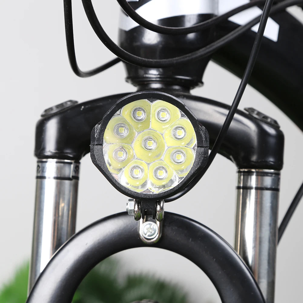 E-Bike Headlight Horn 2 In 1 Electric Scooter Front Light 9LED 18W 36V 48V 60V Bicycle Safety Flashlight Switch Night Cycling
