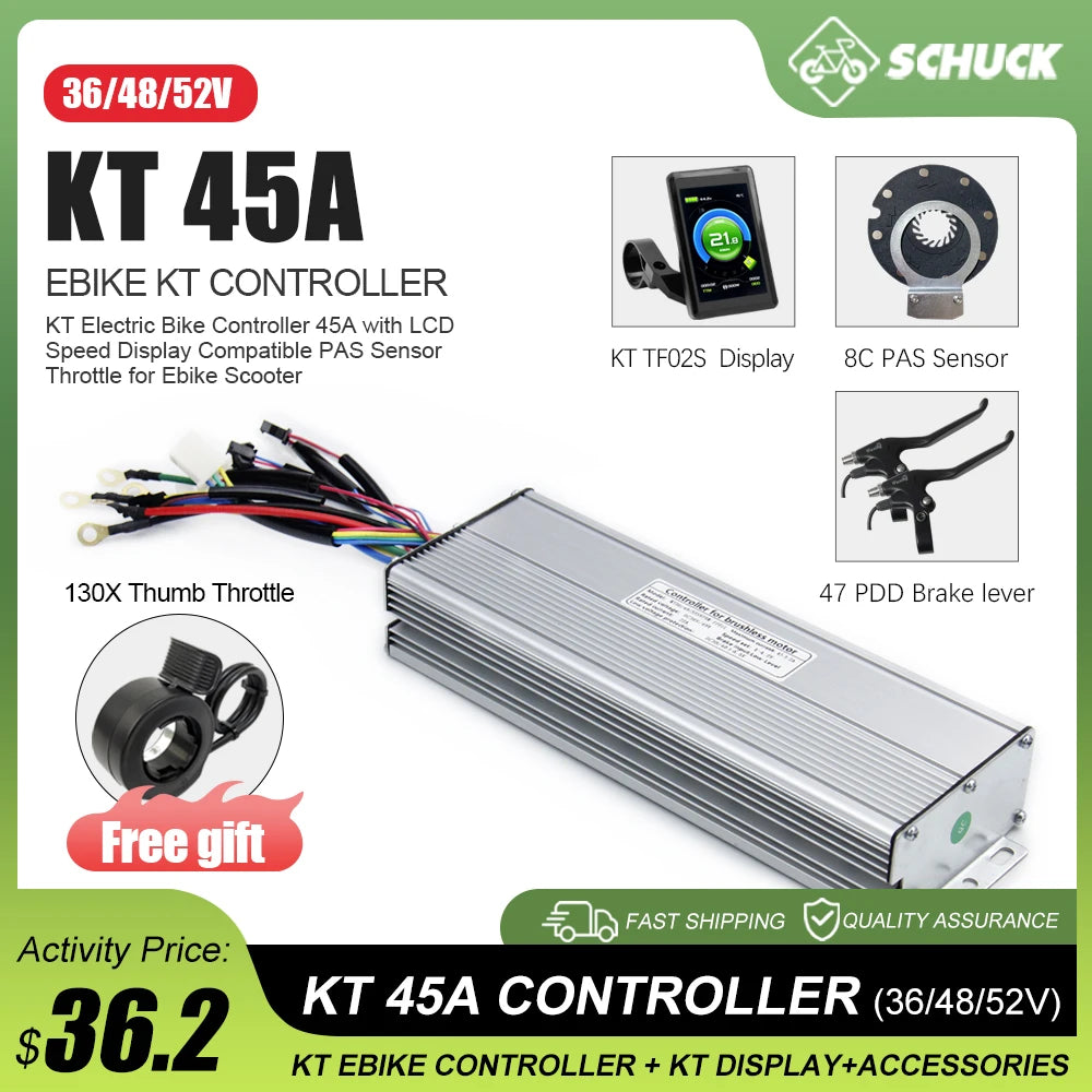 Electric Bike Sine Wave 36V/48V/52V 45A KT Controller with LCD Ddisplay For Ebike Conversion Kit Compatible1000W-2000W Motor