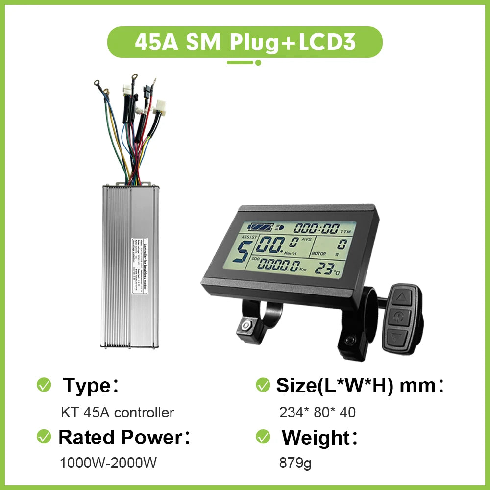 Electric Bike Sine Wave 36V/48V/52V 45A KT Controller with LCD Ddisplay For Ebike Conversion Kit Compatible1000W-2000W Motor