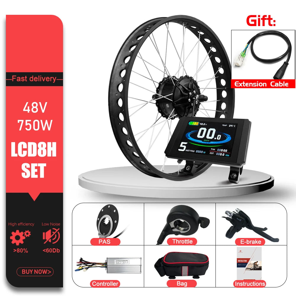 Electric Bike Fat-bike Conversion Kit 48V 750W 20’24’26in 4.0Tyre Brushless Rear Wheel Hub Motor For Snow Electric Bicycle Kit