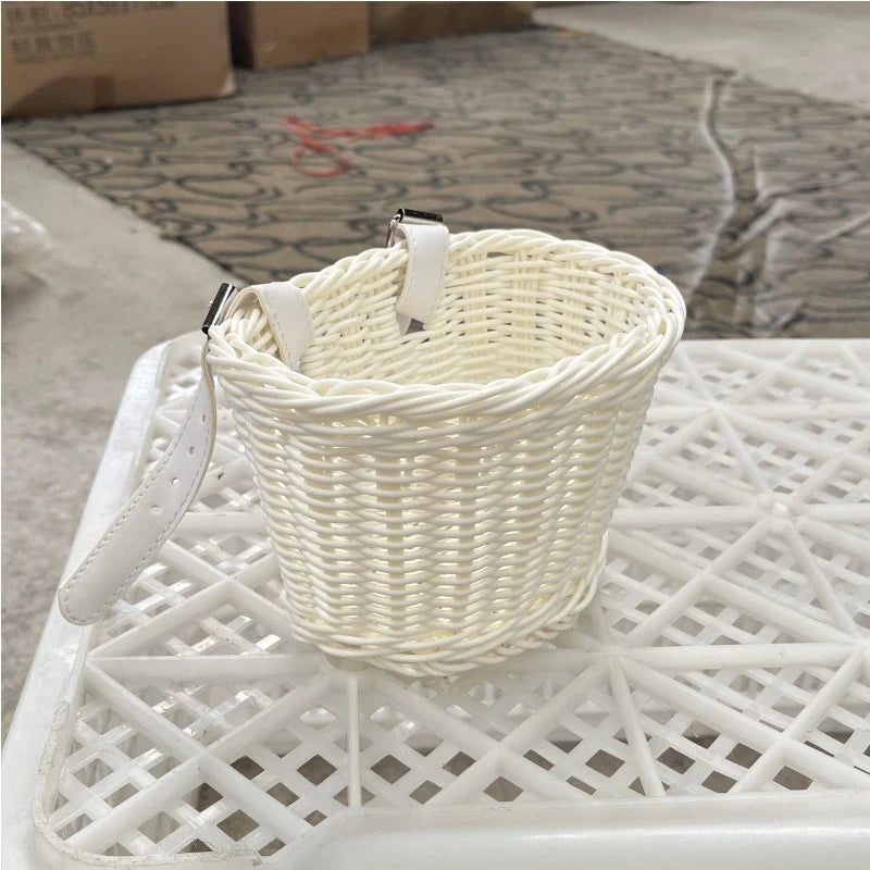 Removable Waterproof Rattan Bike Basket Woven Front Handlebar Storage Pannier Kid Bicycle Carrier Gear