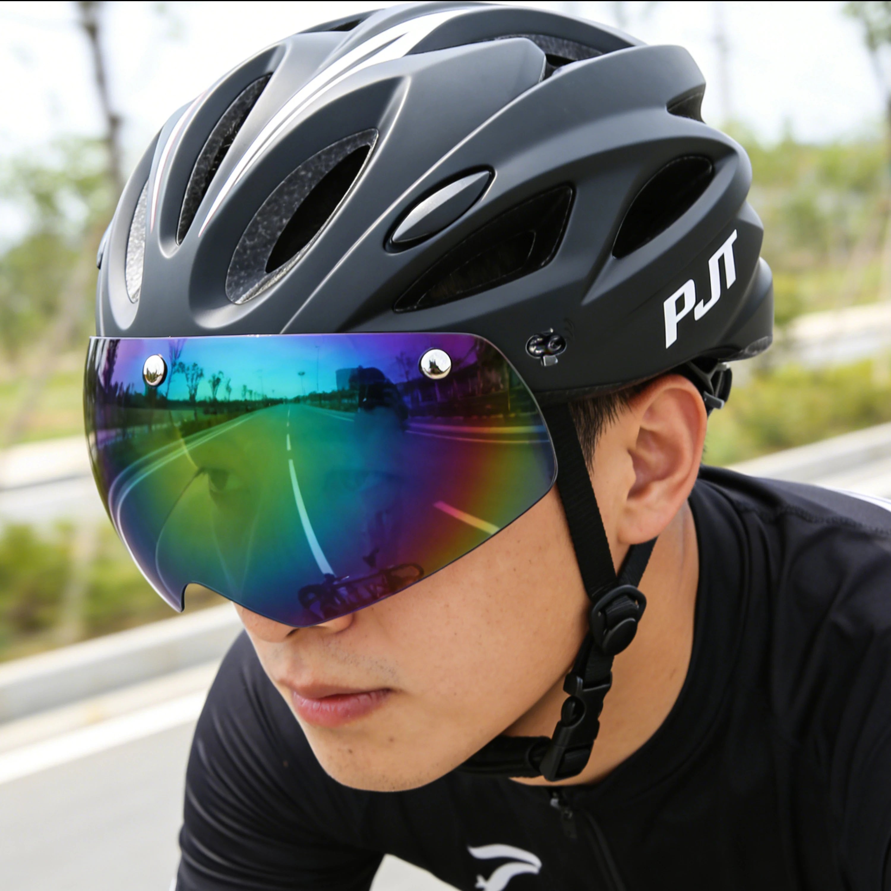 PJT Bicycle Helmet 4 In 1 With Magnetic Attraction Goggle Len /Sun Visor Safety Helmet Adult Bike Helmet Road MTB Cycling Helmet