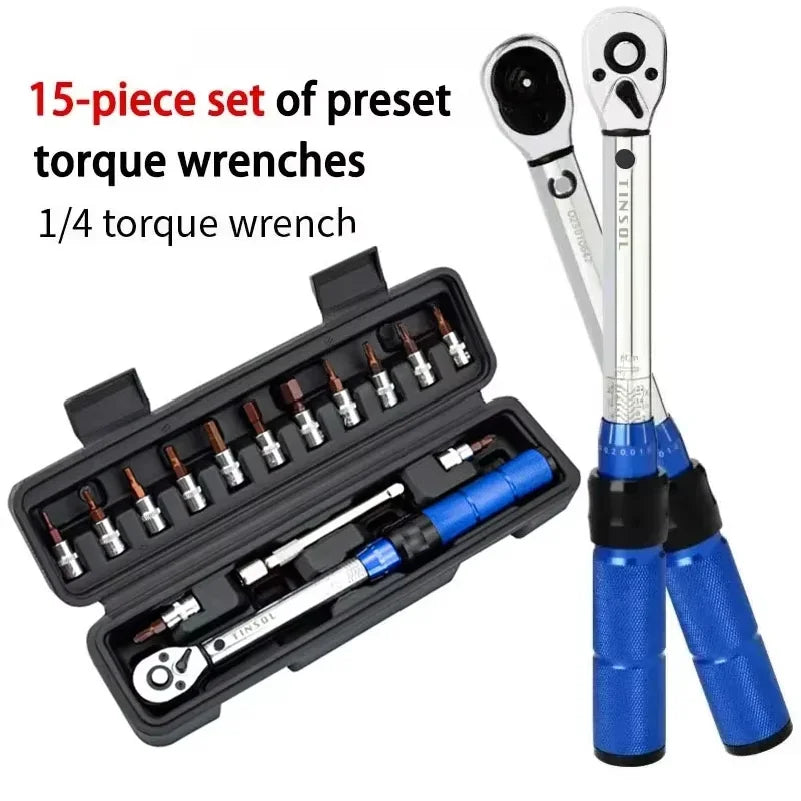 15-Piece 1/4" Torque Wrench Set 2-24Nm – Bi-Directional Hex Wrench Bicycle & Moto Repair Tools