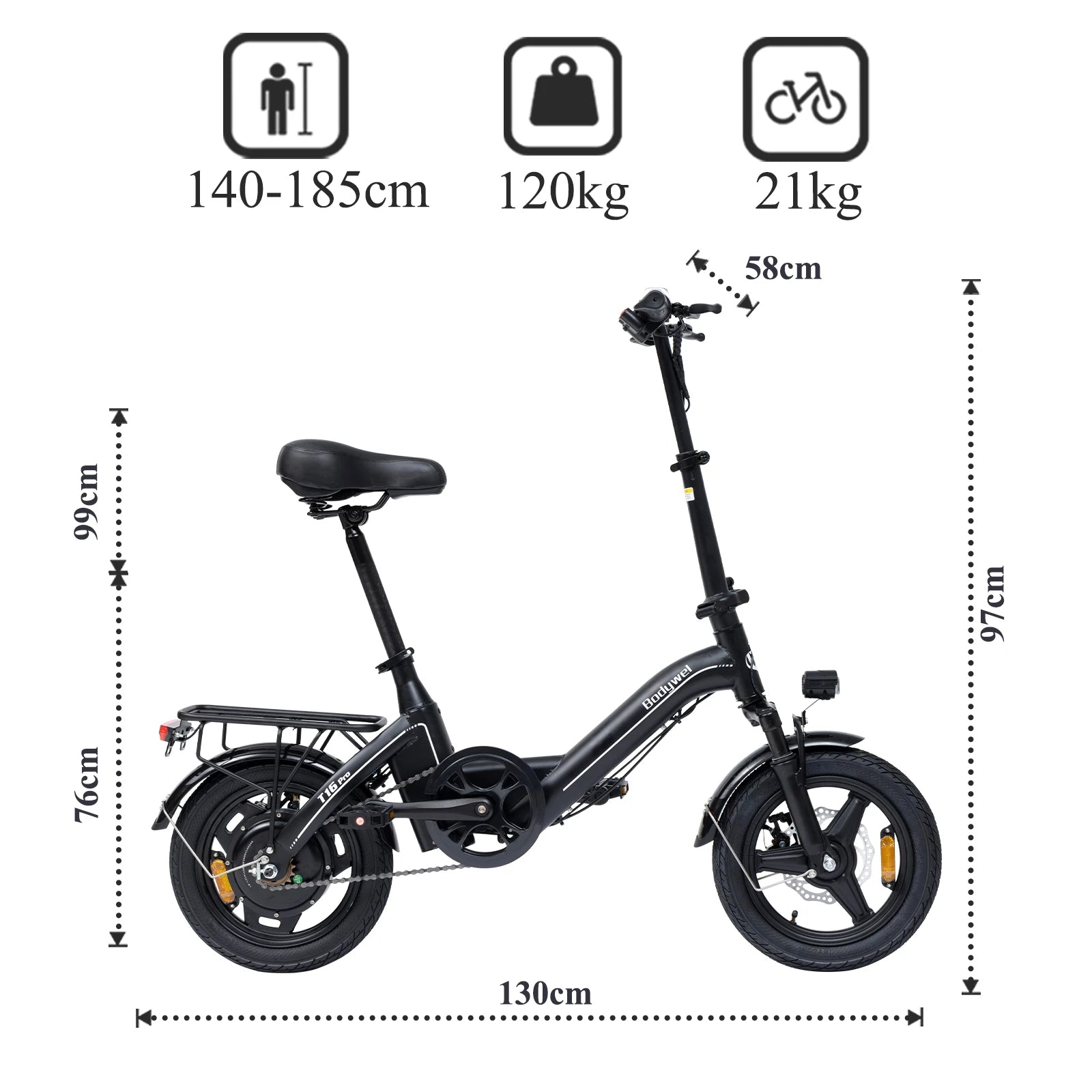 Bodywel T16Pro 14' Folding Electric Bike 36V 10.4Ah Battery UL Certified Commuter Ebike for Adults Mini Electric Bicycle