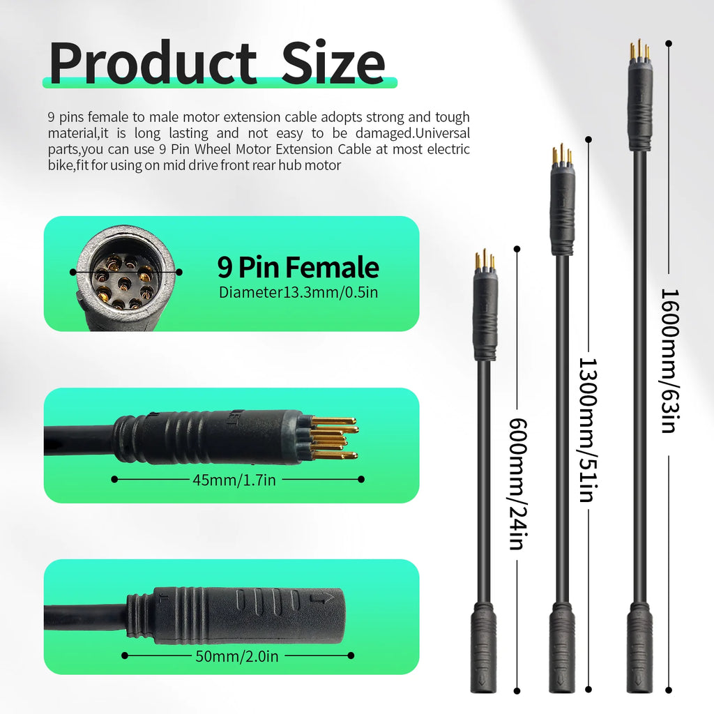 Julet Electric Bicycle Wheel Hub Motor Cable Extension Line 9-Pin Conversion Line Waterproof Connector Ebike Parts Cable